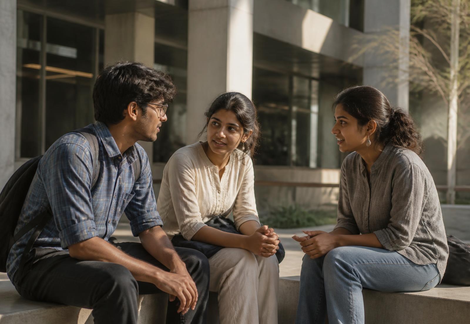 A professor in discussion with students in a light-filled seminar room